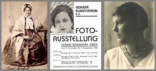 Zum Tag der Archive am 8. März stehen im Geraer Stadtarchiv bedeutungsvolle Frauen der Stadtgeschichte im Mittelpunkt. Dazu gehören u.a. auch die Stifterin Henriette Zabel, die Fotografin Aenne Biermann (Ausschnitt aus einem Plakat zu einer Fotoausstellung Aenne Biermanns 1930) und die Sportlerin Bruna Wendel-Plarre (v.l.). (Stadtarchiv Gera)