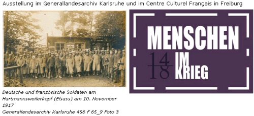 Deutsche und französische Soldaten am Hartmannsweilerkopf (Elsass) am 10. November 1917 (Generallandesarchiv Karlsruhe 456 F 65_9 Foto 3), Logo der Ausstellung 'Menschen im Krieg'