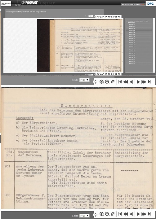 2 Vieweransichten (Collage): Beratungen des Bürgermeisters mit den Beigeordneten, 28. Oktober 1936, Stadtarchiv Lemgo B 1002