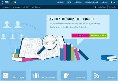 Bildschirmfoto des Online-Kirchenbuchportals