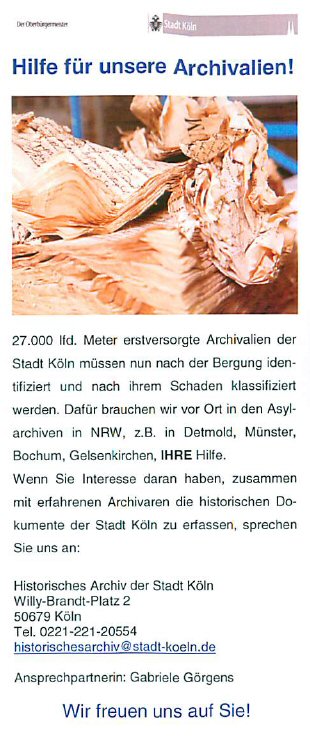 Aufruf: Hilfe f�r unsere Archivalien!