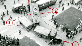 Verkehrsunfall in den 1950er Jahren (MA 8 / Vr LG4640-05), Foto: Wiener Stadt- und Landesarchiv