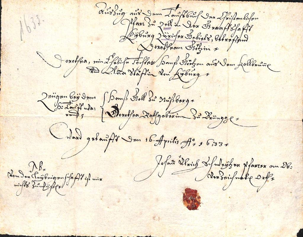 Heimsheim Taufbrief 1634