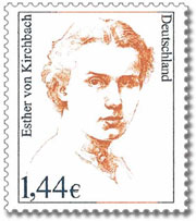 Am Untermarkt 1 in unmittelbarer Nähe zum Freiberger Dom lebte und wirkte Esther v. Kirchbach (Briefmarke von 2002)